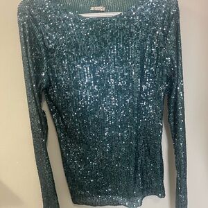 Free People Green Sequin Long Sleeve Top